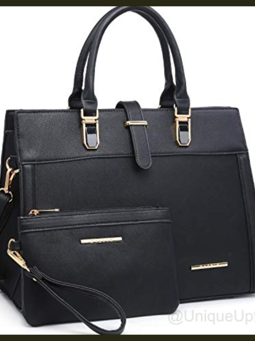 Vegan Leather Satchel Tote Bag with Matching Wristlet Top Handle Work Purse